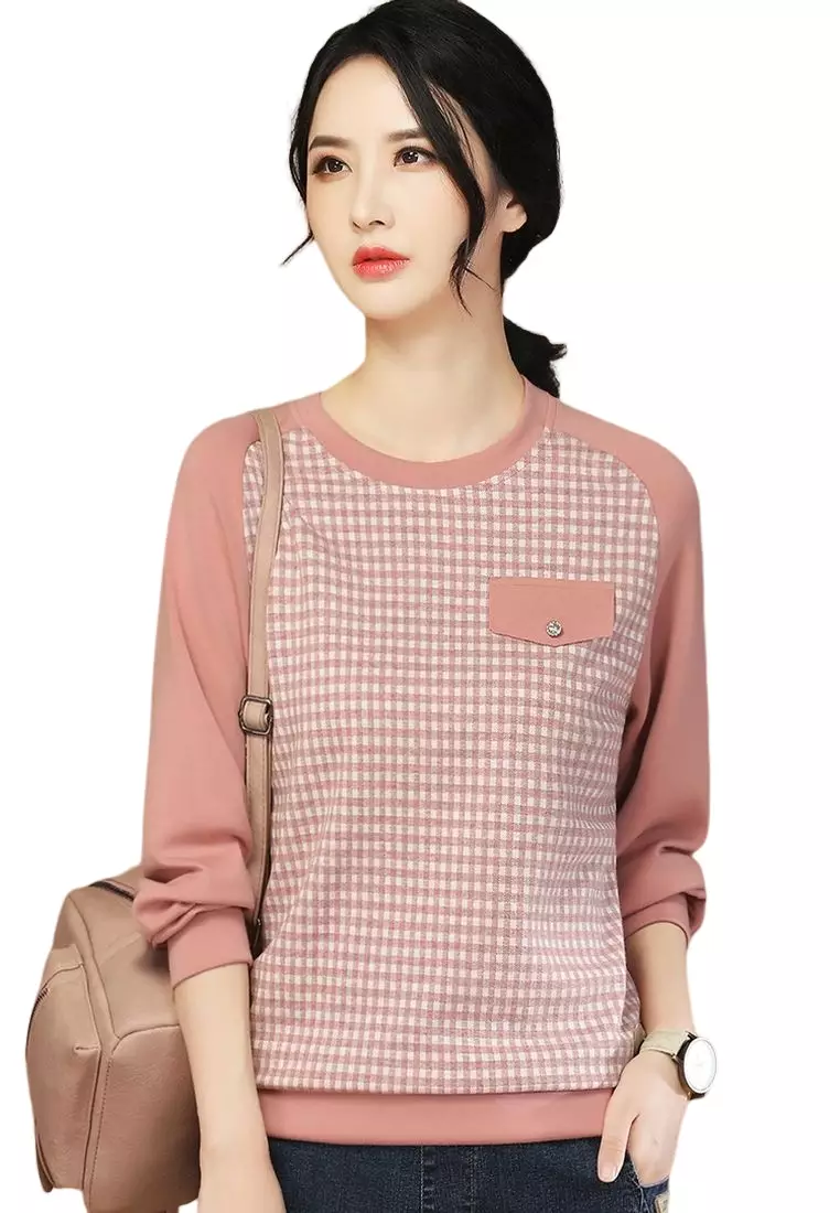 Fashion Checkered Crewneck Top