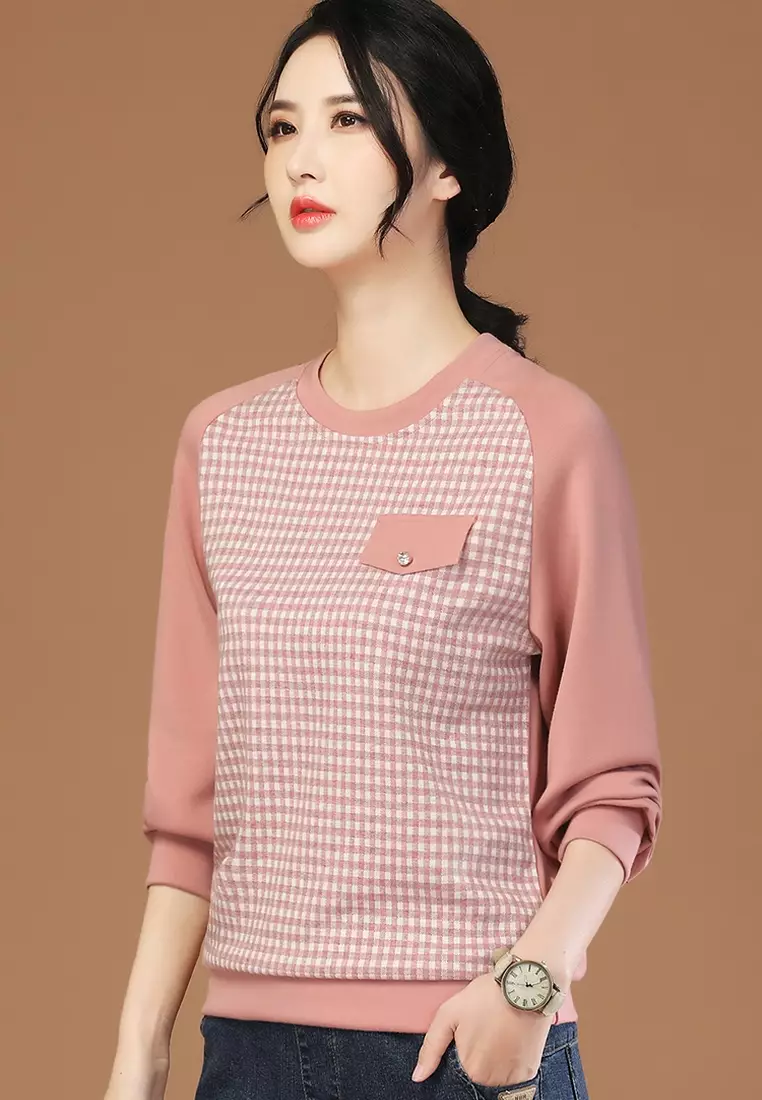 Fashion Checkered Crewneck Top