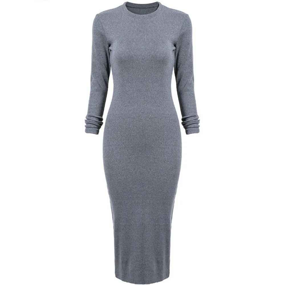 Feida Women Long Sweater Long Sleeve Skinny Split Pencil Dress &