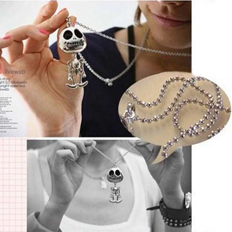 Femal Vintage Jewelry Big Eyes UFO Alien Skull Head Pendants Long Sweater Chain Necklaces for Women SM6