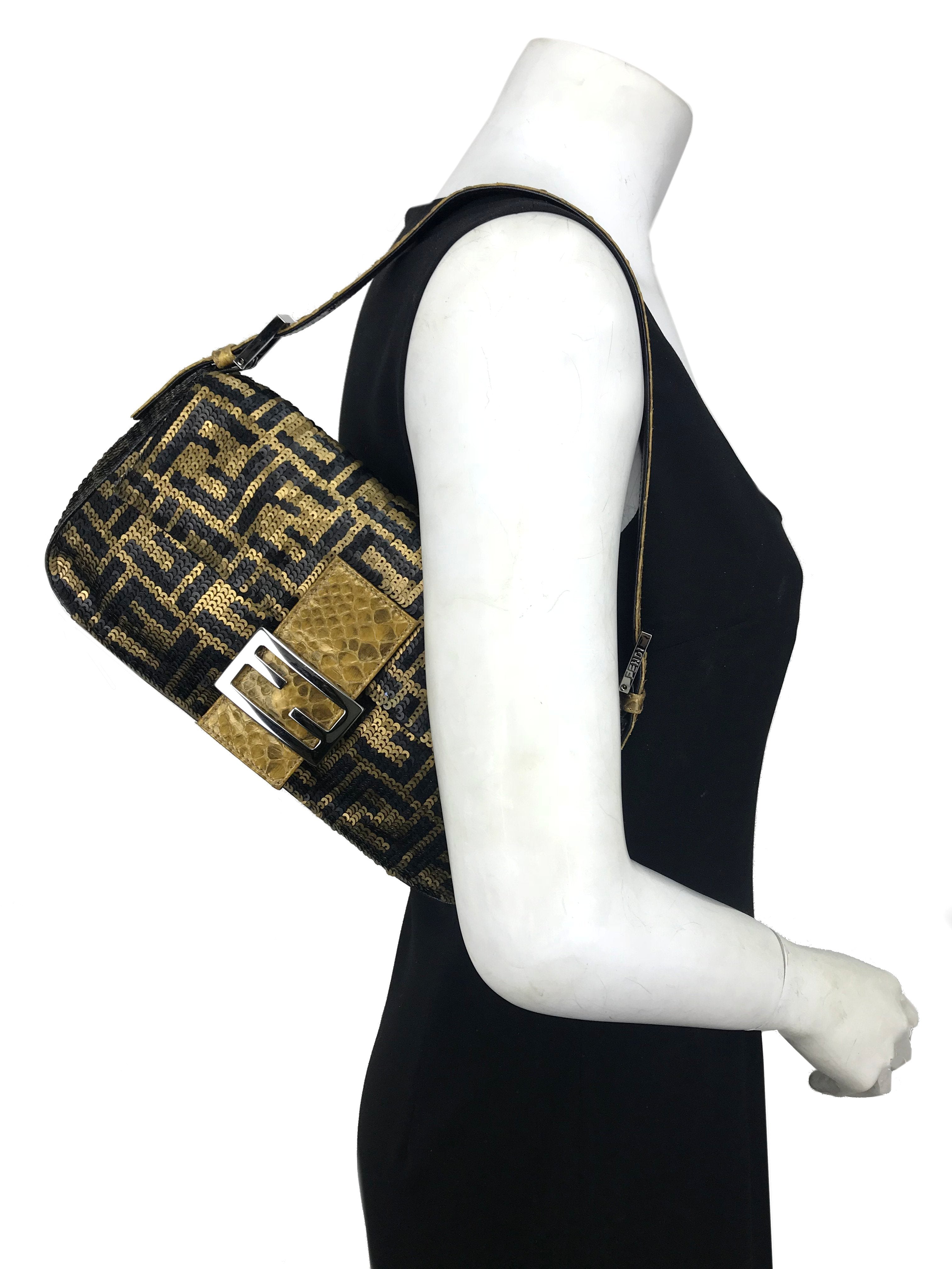 Fendi FF Sequin Snakeskin Baguette Shoulder Bag