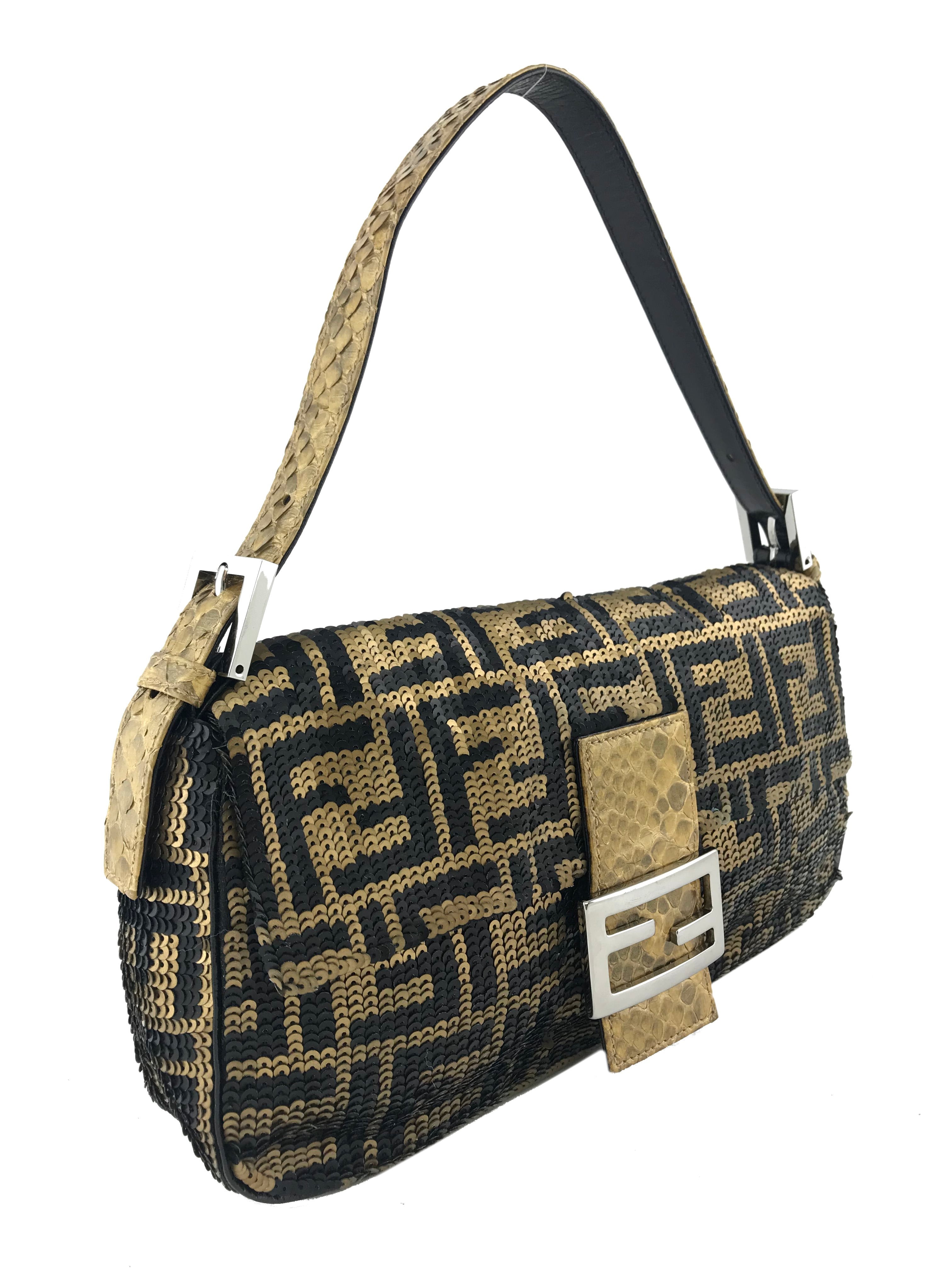 Fendi FF Sequin Snakeskin Baguette Shoulder Bag