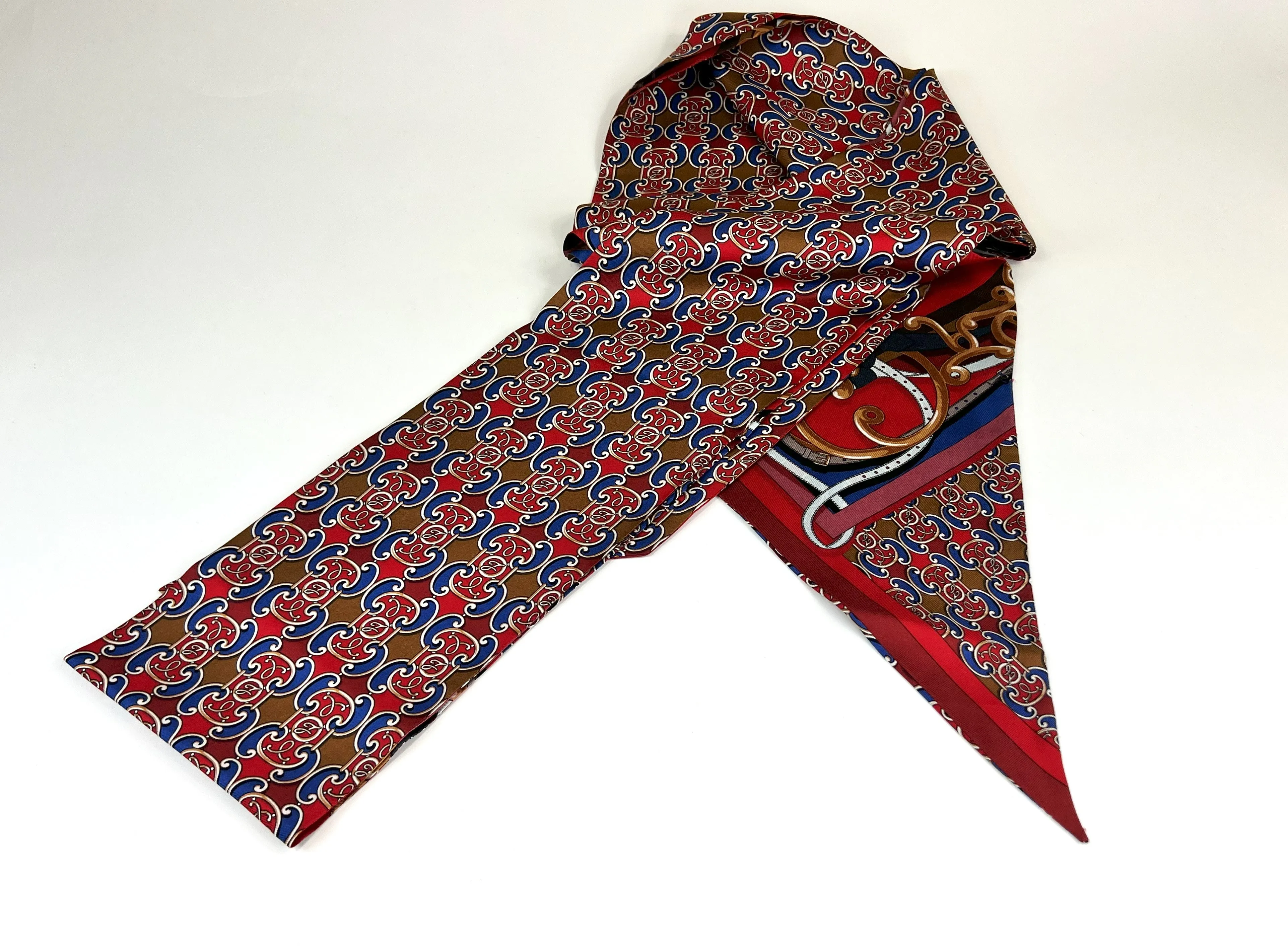 Fendi Red and Blue Patterned Silk Long Scarf