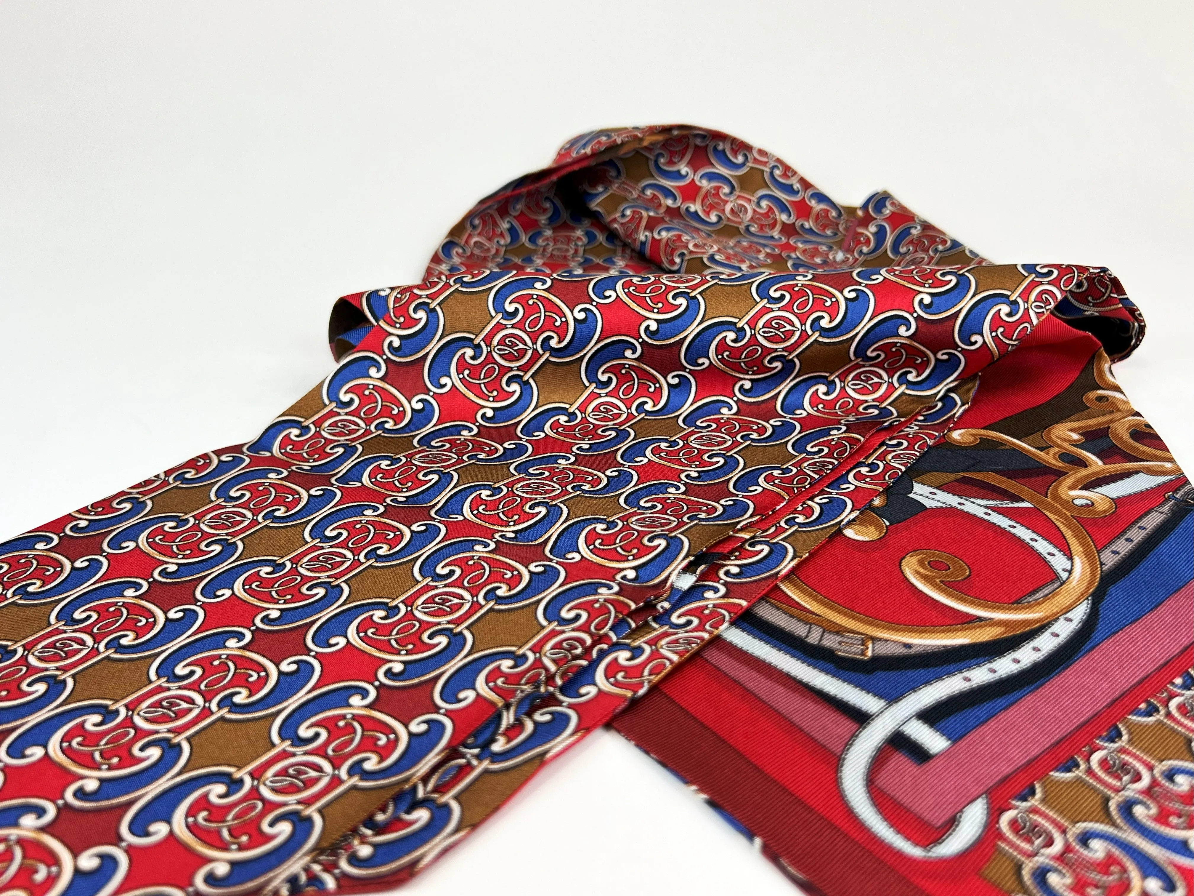 Fendi Red and Blue Patterned Silk Long Scarf