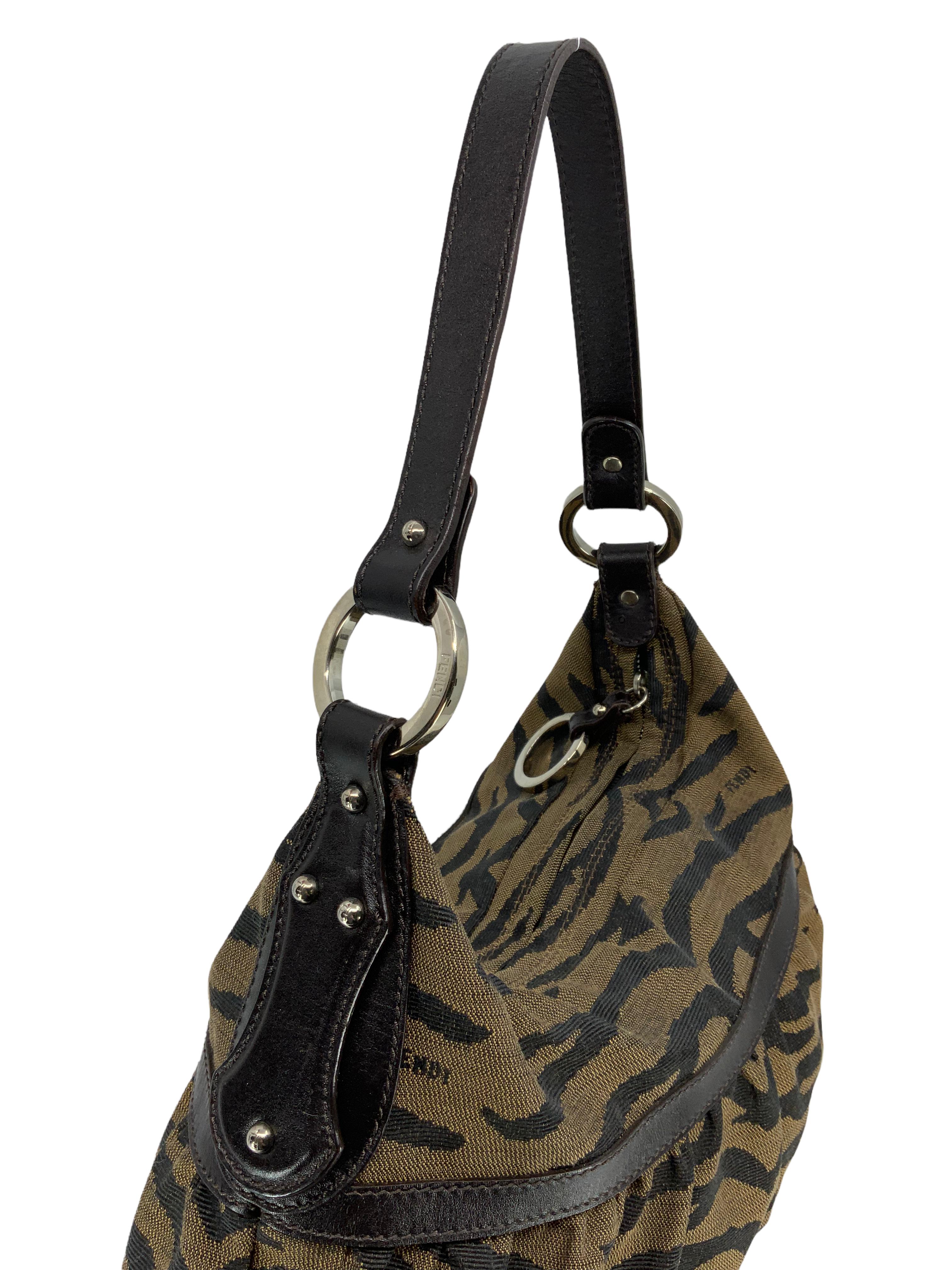 Fendi Vintage Tiger Printed Canvas Chef Shoulder Bag