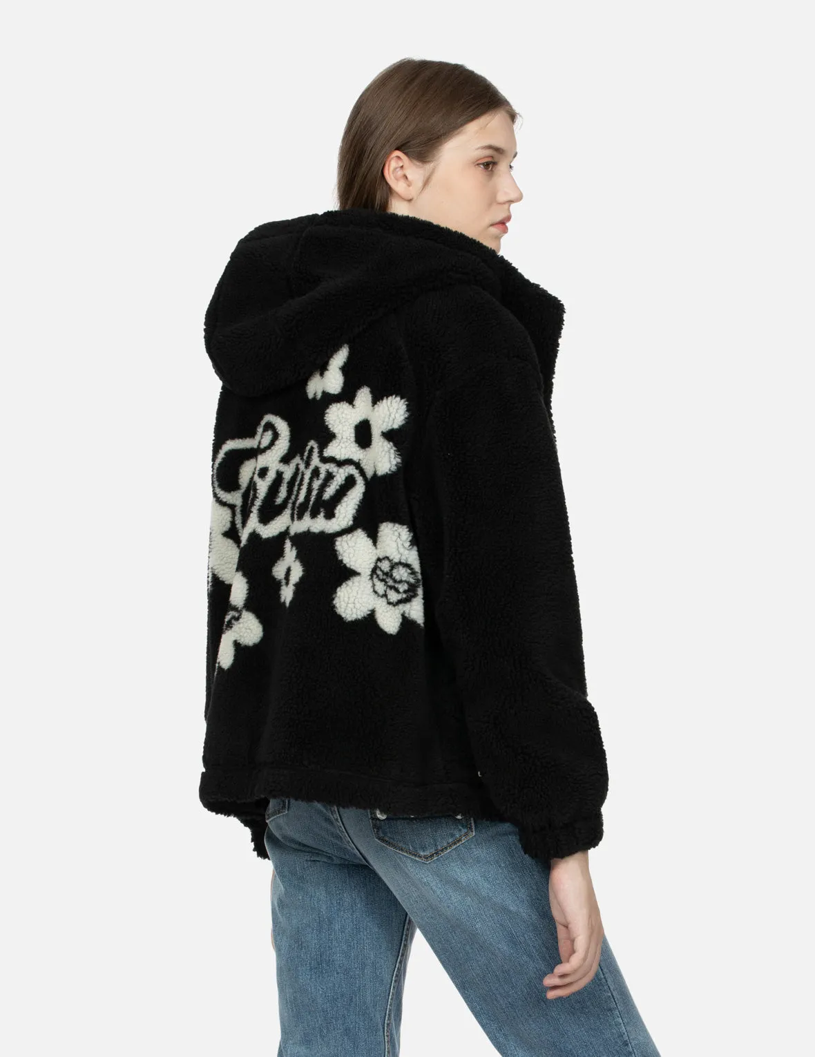 Floral Jacquard Oversized Sherpa Fleece Jacket