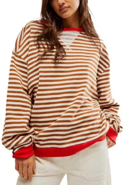 Free People Classic Stripe Crewneck Top in Coffee Combo