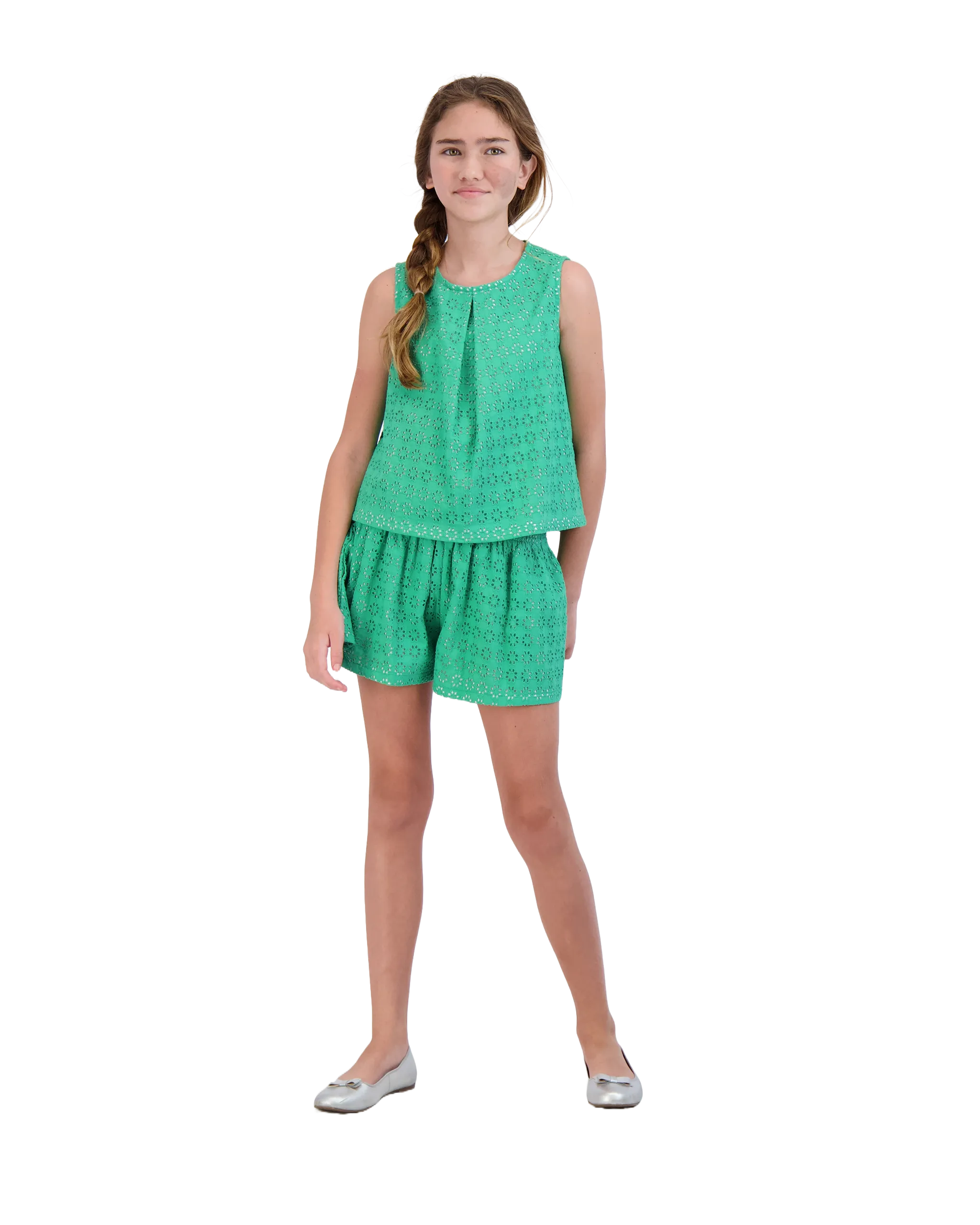 Frida Top and Short Set Green Eyelet