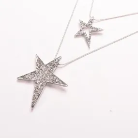 Gifts For Women Lady Jewelry Vintage Double Star Pendants Necklaces Rhineshone Long Sweater Chains Necklace SM6