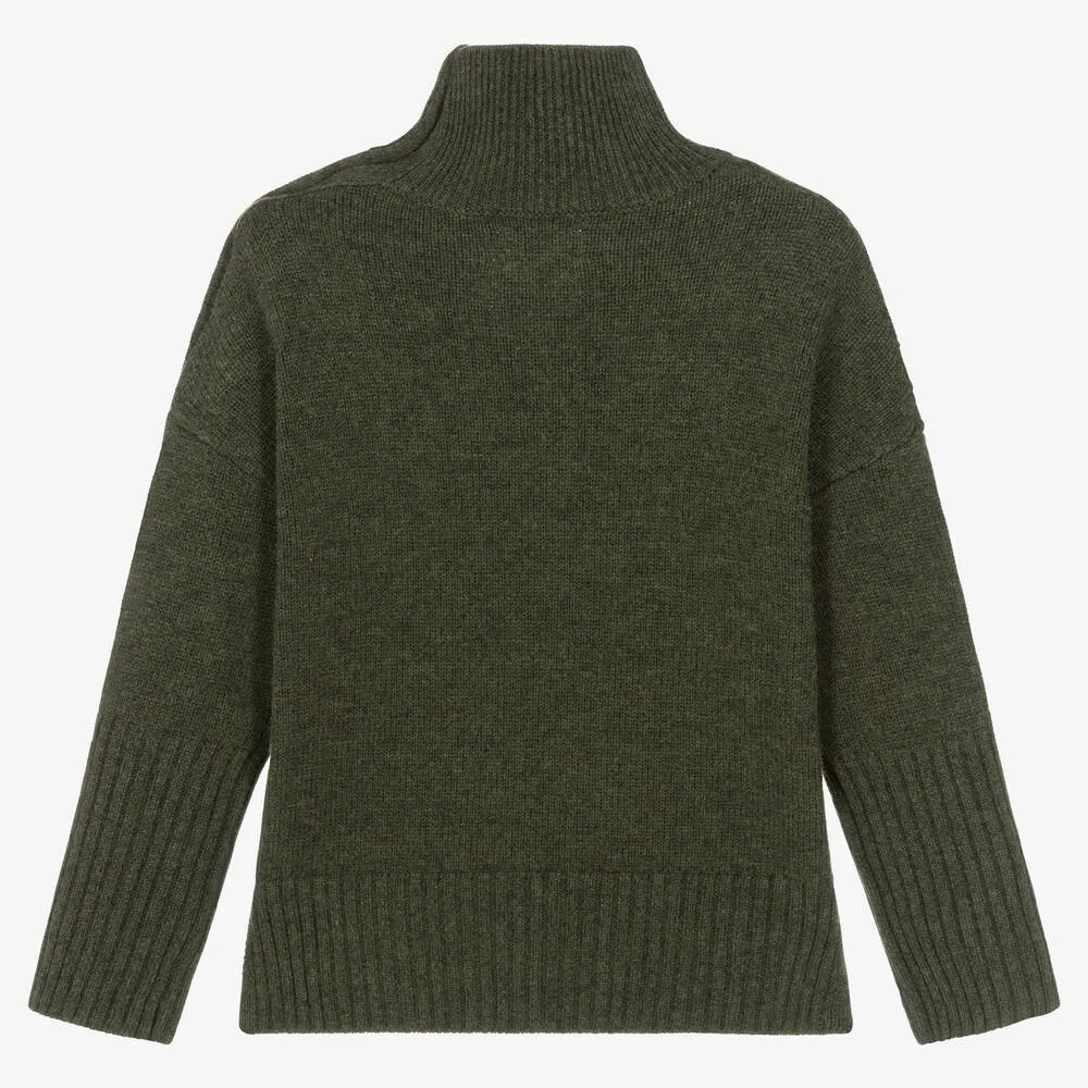 Girls Green Wool Turtleneck Sweater