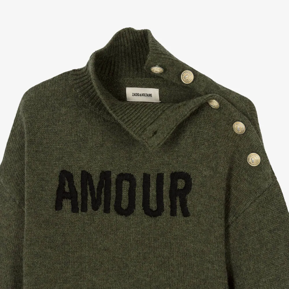 Girls Green Wool Turtleneck Sweater