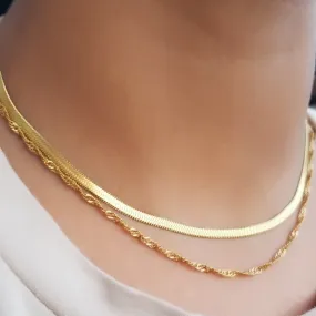 Gold Filled Herringbone and Singapore Necklace Set