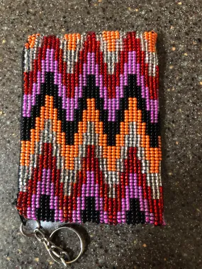 Guatemalan handcrafted glass beadwork change purse with key ring. 4” x 3”. SALE!!!