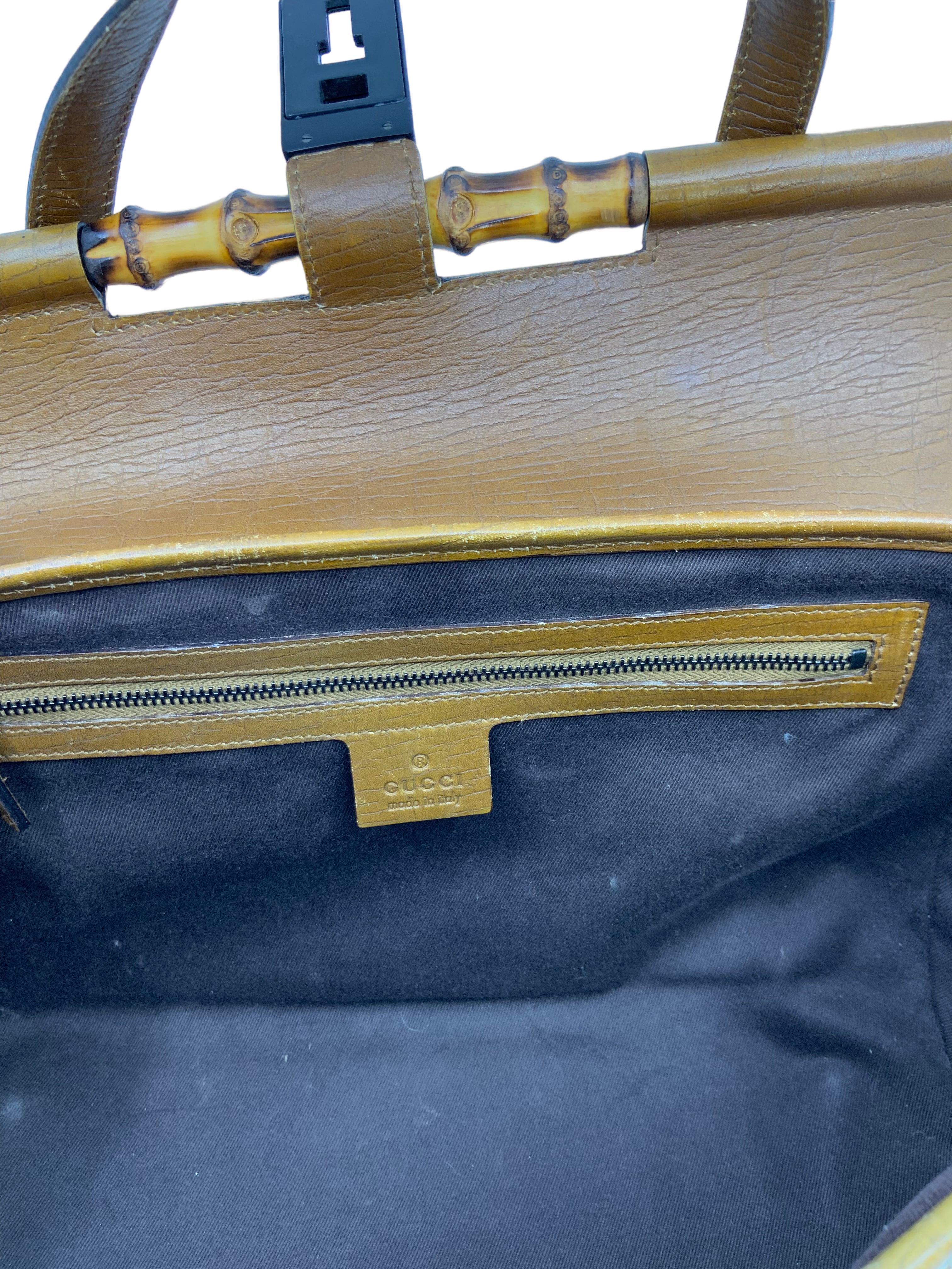 Gucci Monogram GG Canvas Leather Bamboo Bullet Bag