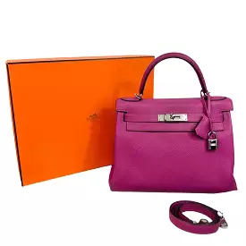 HERMÈS Kelly Handbag Rose Pourpre Togo with Palladium Hardware 28