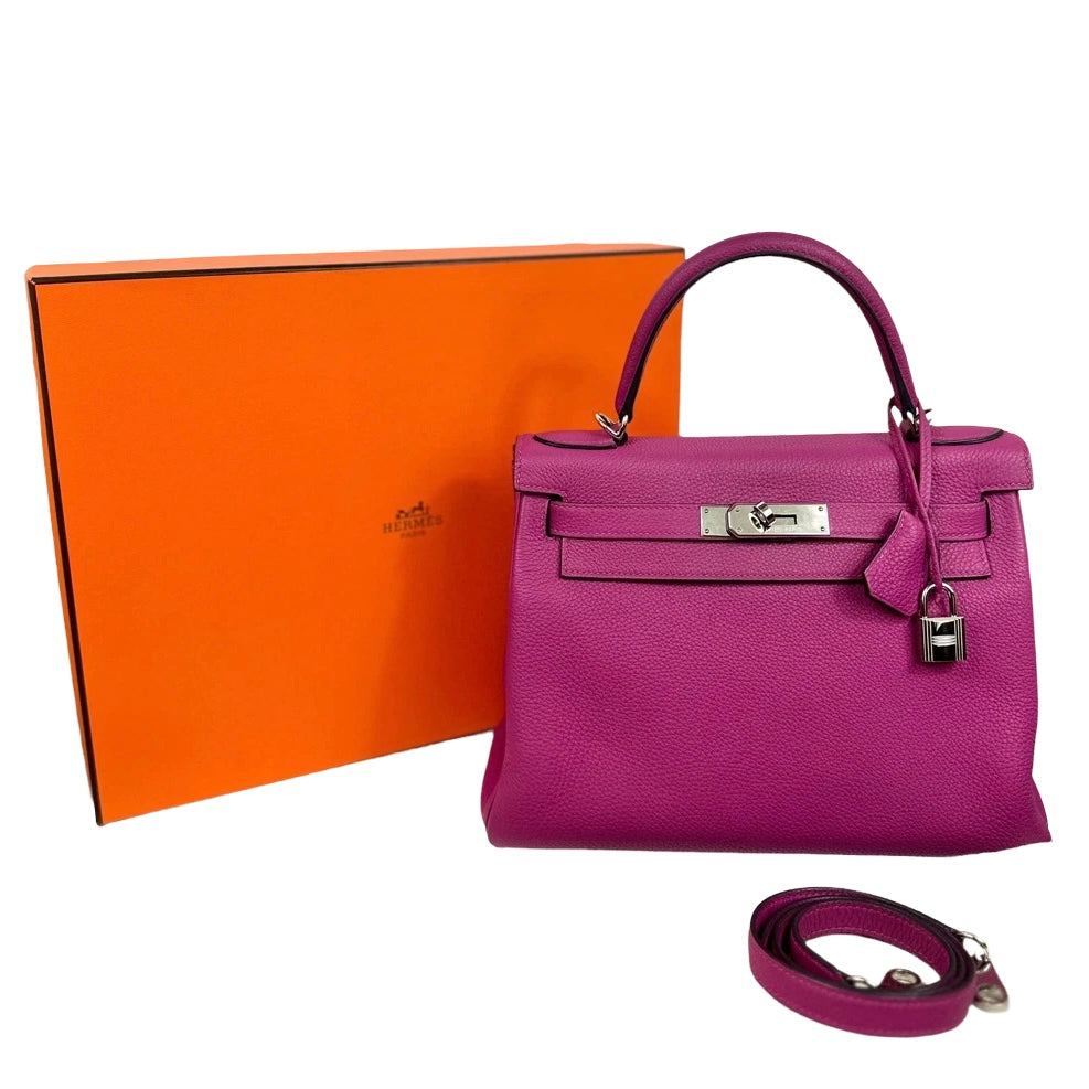 HERMÈS Kelly Handbag Rose Pourpre Togo with Palladium Hardware 28