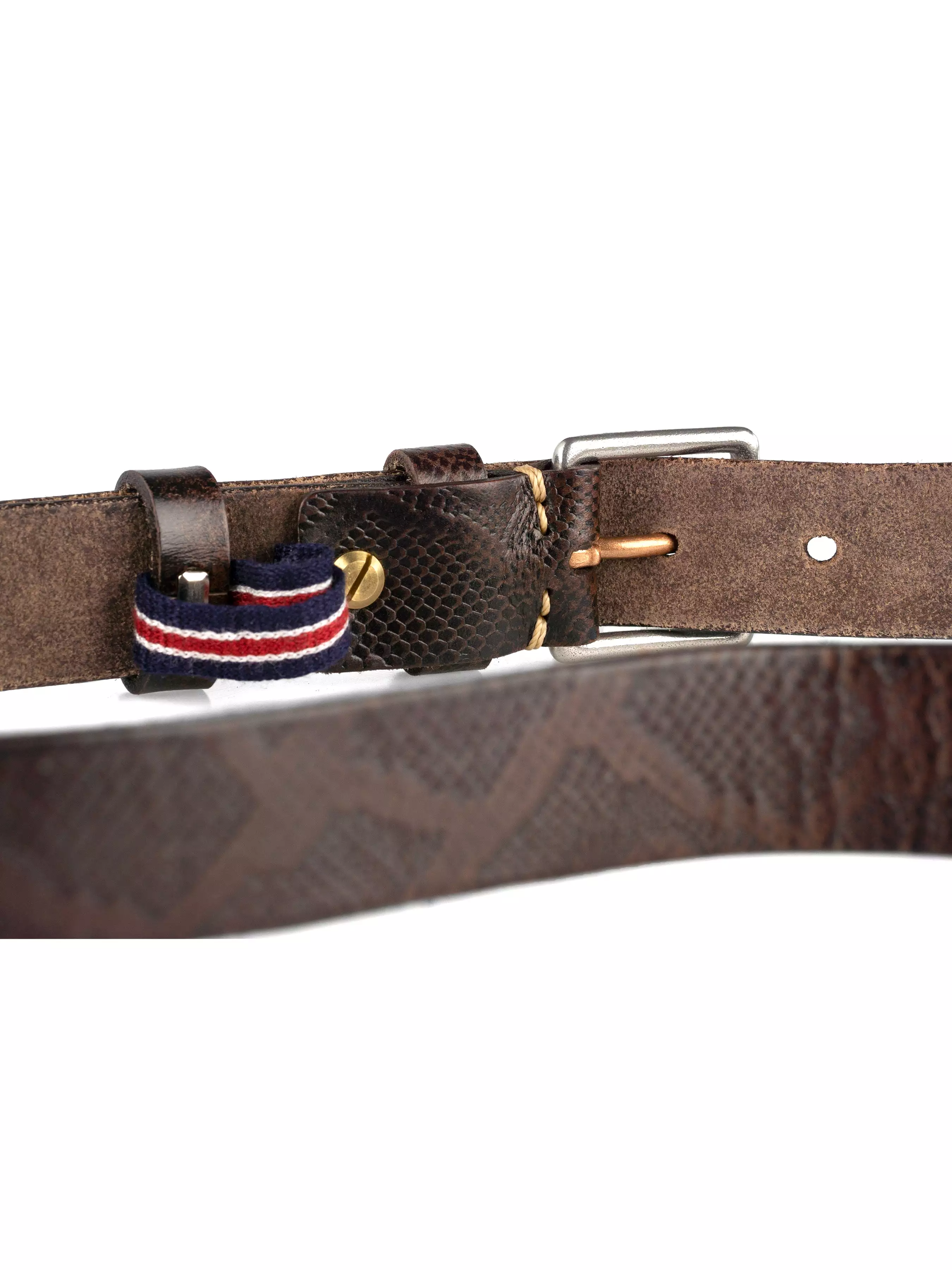 Italian Rustic Phyton Leather Belt with Palladium-toned Buckle