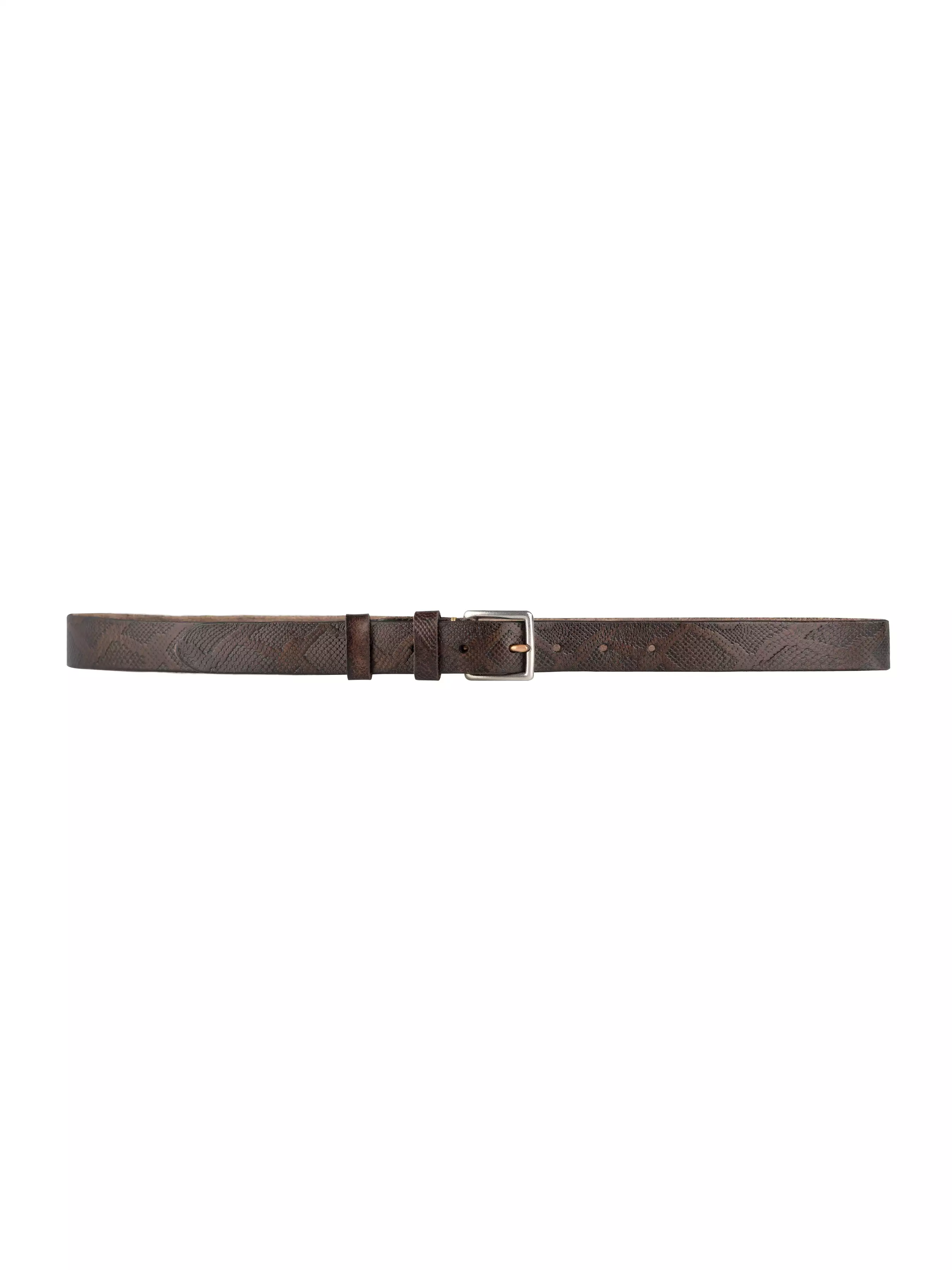 Italian Rustic Phyton Leather Belt with Palladium-toned Buckle