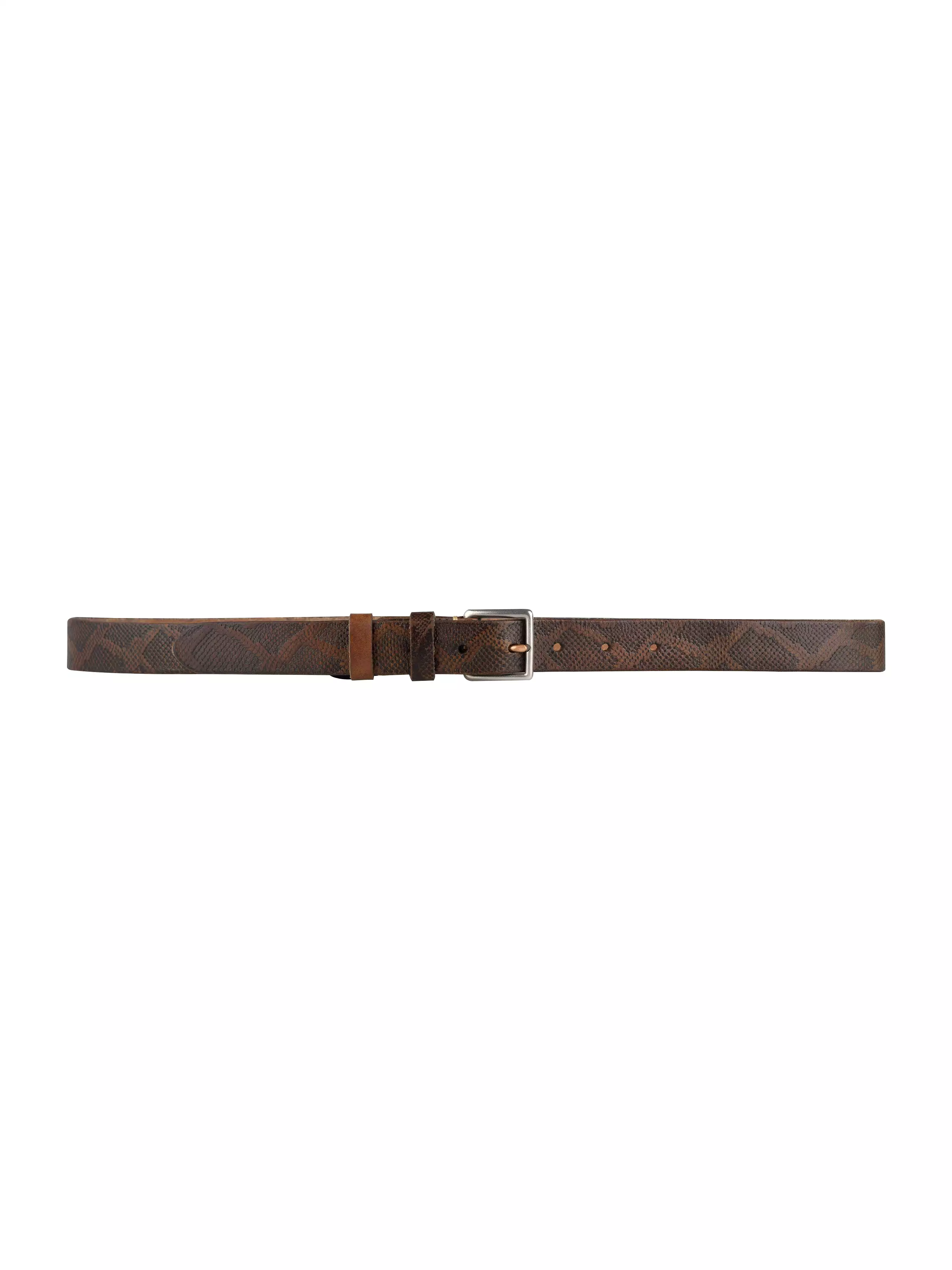 Italian Rustic Phyton Leather Belt with Palladium-toned Buckle