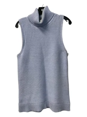 J Crew Size Small Light Blue Cotton Turtle Neck Ribbed Sleeveless Long Sweater