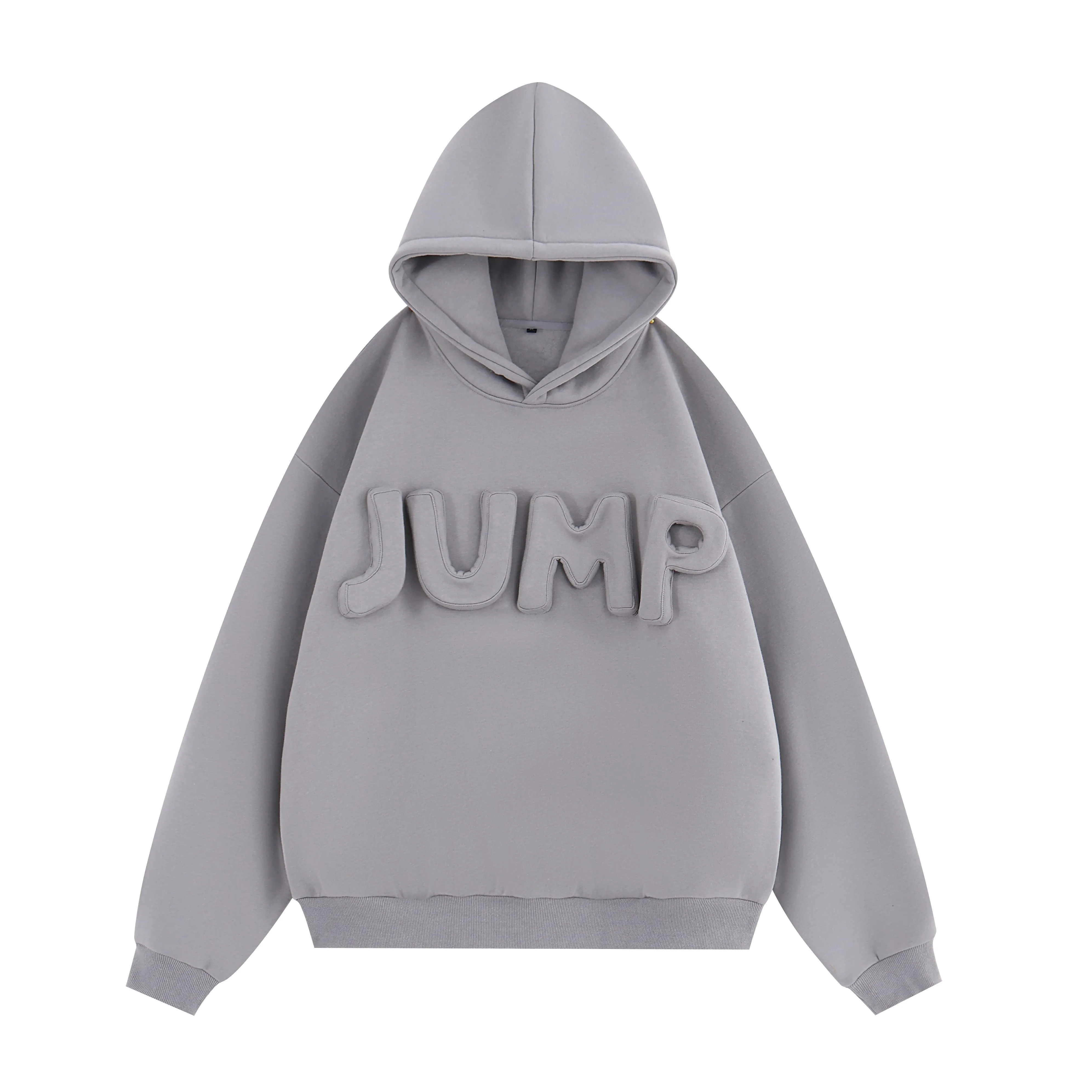 JUMP Gray Three-Dimensional Letter Embroidery Loose Casual Hoodie