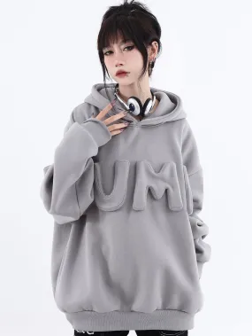 JUMP Gray Three-Dimensional Letter Embroidery Loose Casual Hoodie