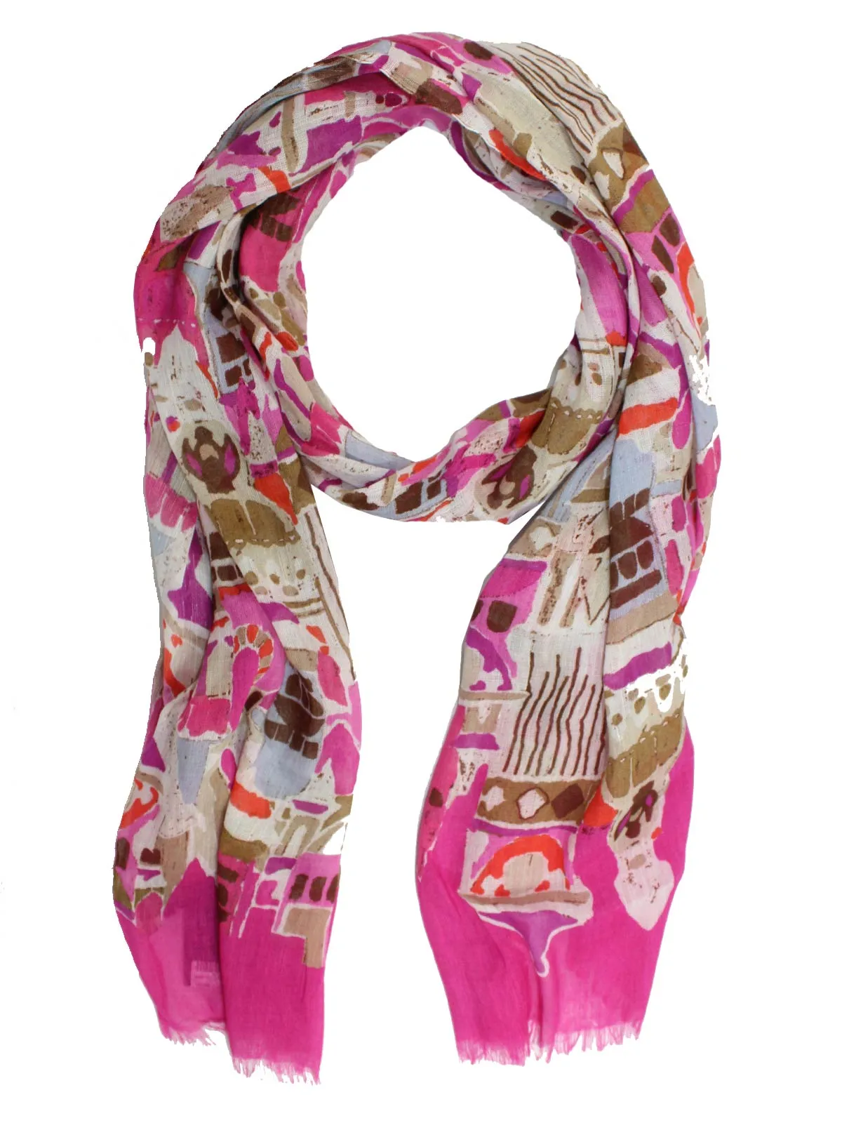 Kiton Linen Scarf Fuchsia City Design FINAL SALE