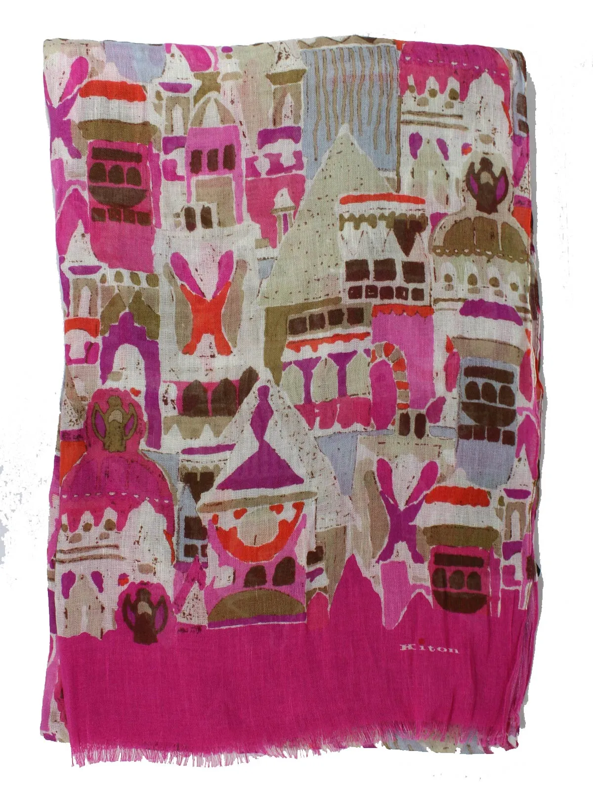 Kiton Linen Scarf Fuchsia City Design FINAL SALE