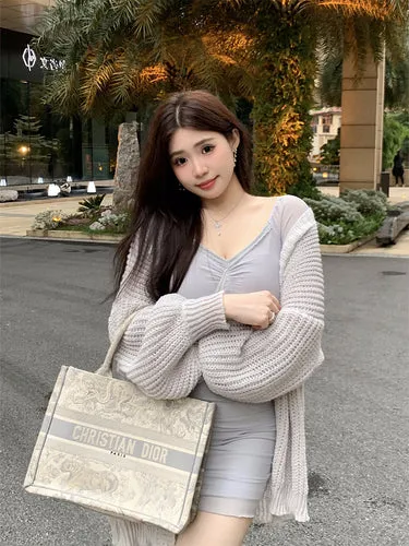 Knitted cardigan 2023 Autumn Temperament Loose Versatile Long Sweater Coat Women LL-632