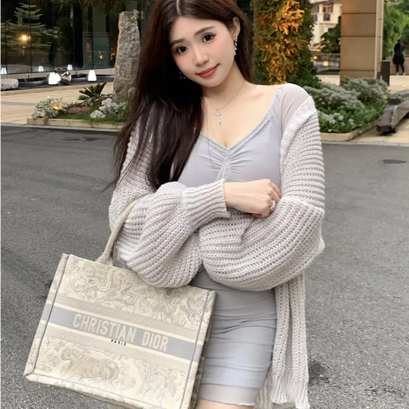 Knitted cardigan 2023 Autumn Temperament Loose Versatile Long Sweater Coat Women LL-632