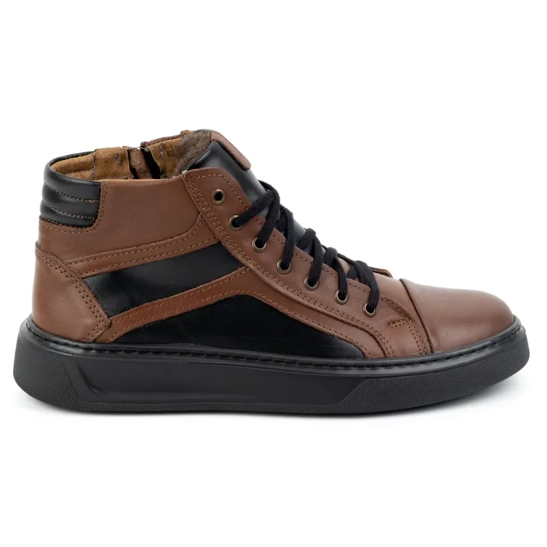 KOMODO Men's Leather Winter Sneakers Shoes 886K Brown