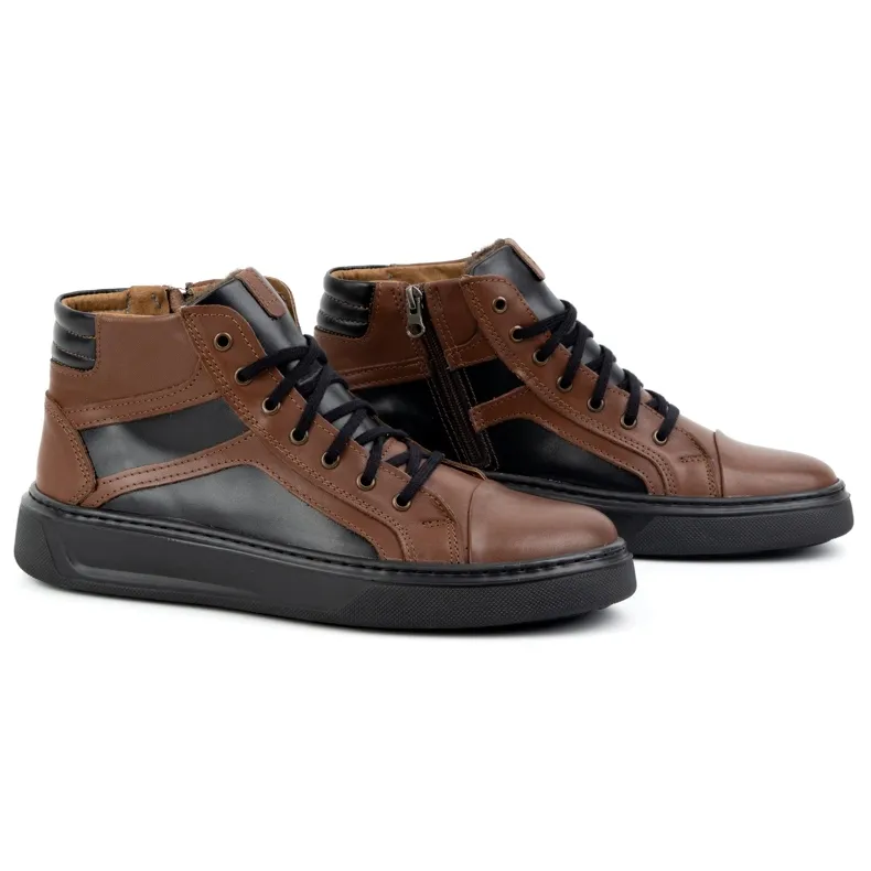 KOMODO Men's Leather Winter Sneakers Shoes 886K Brown