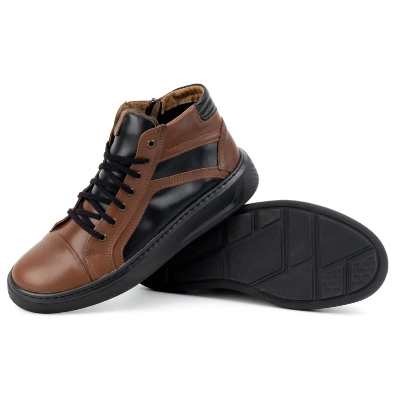 KOMODO Men's Leather Winter Sneakers Shoes 886K Brown