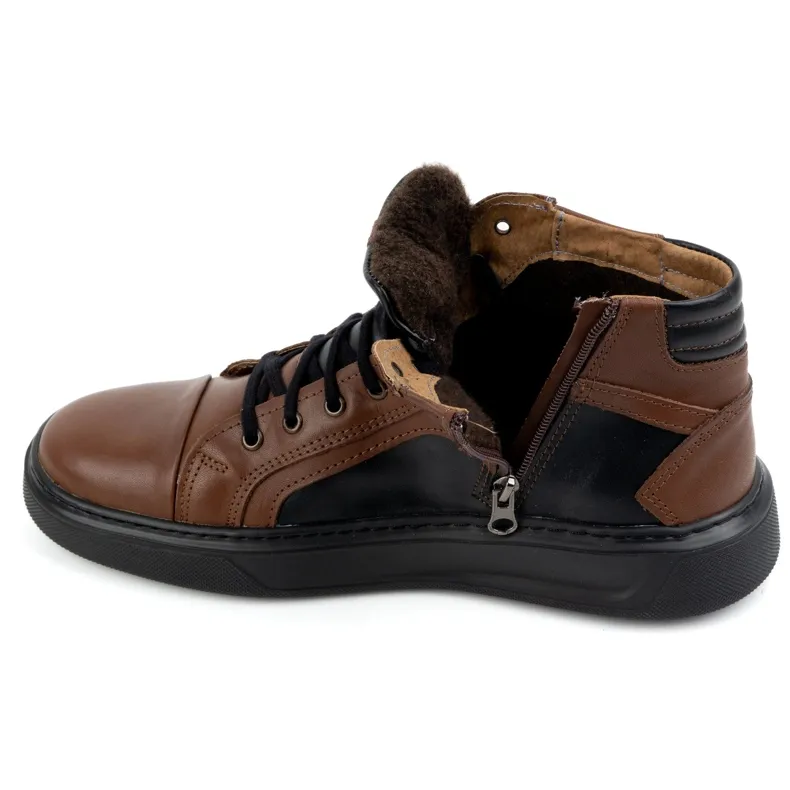 KOMODO Men's Leather Winter Sneakers Shoes 886K Brown