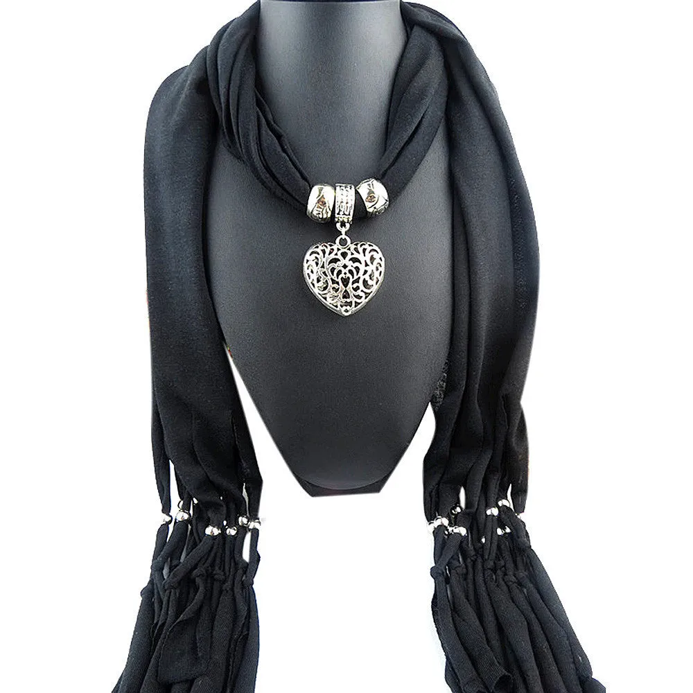 Ladies Jewellery Heart Gemstone Necklace Scarf Stole Charm Tassel Warm Scarves Accessories