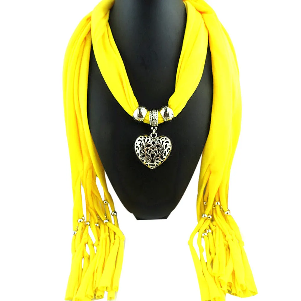 Ladies Jewellery Heart Gemstone Necklace Scarf Stole Charm Tassel Warm Scarves Accessories