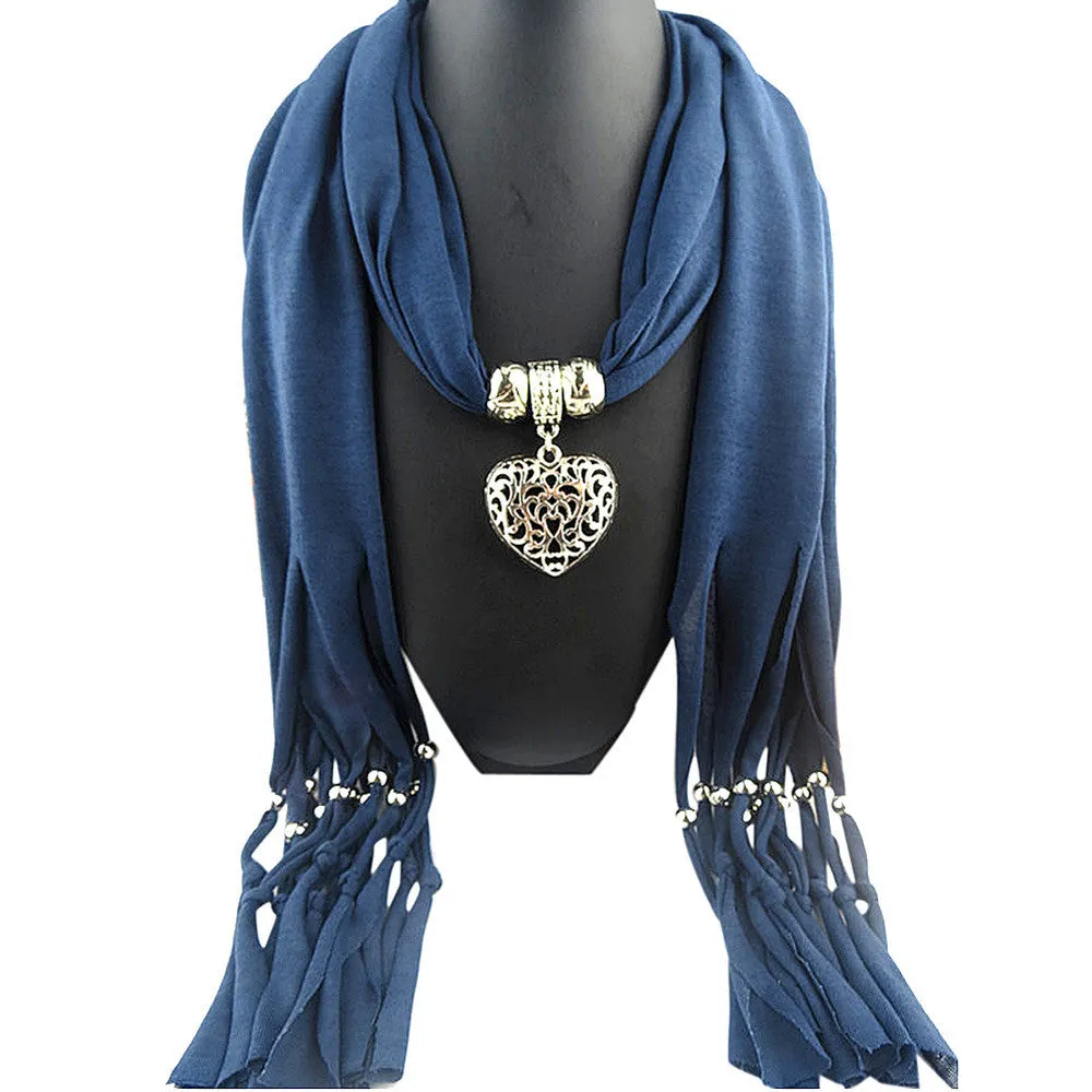 Ladies Jewellery Heart Gemstone Necklace Scarf Stole Charm Tassel Warm Scarves Accessories