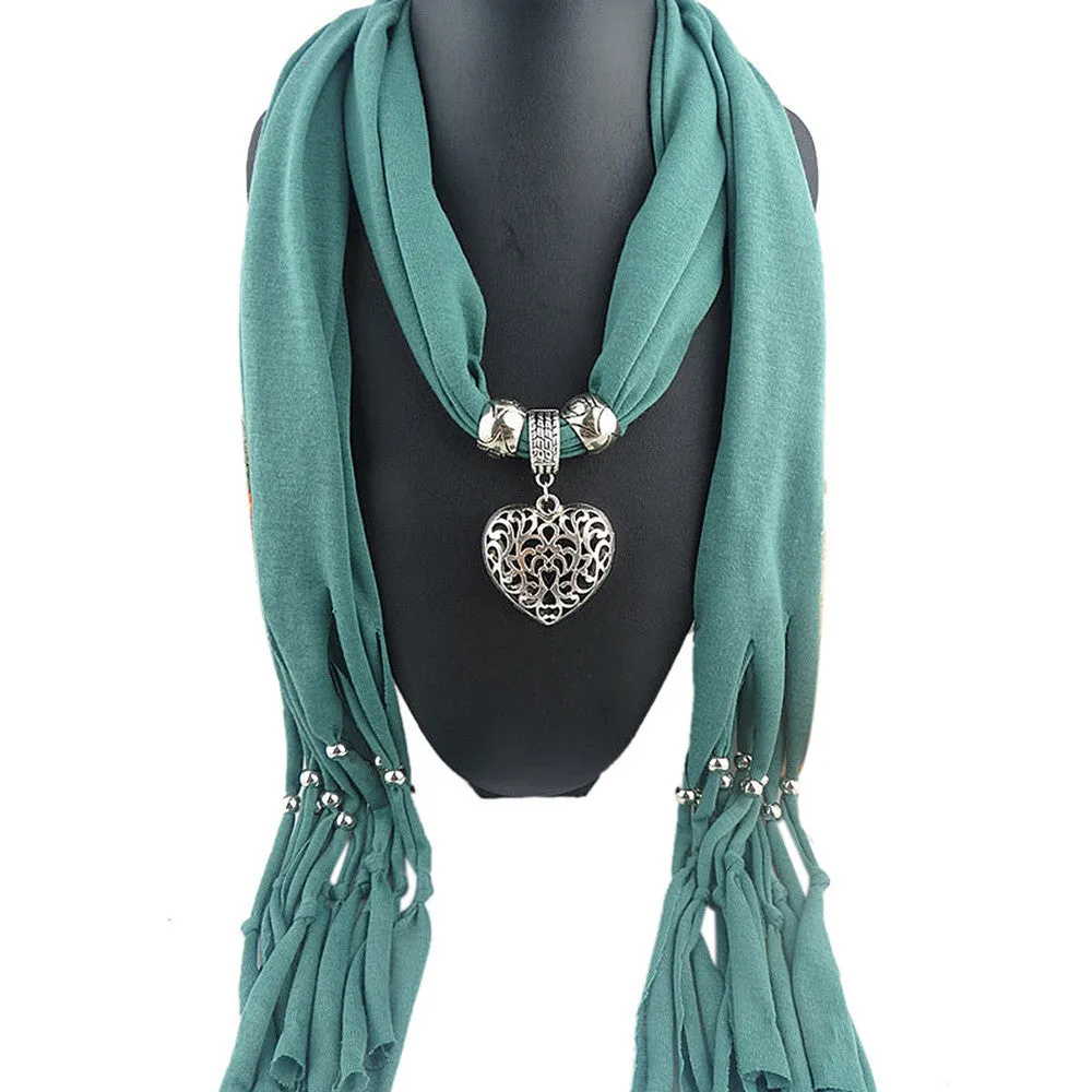 Ladies Jewellery Heart Gemstone Necklace Scarf Stole Charm Tassel Warm Scarves Accessories