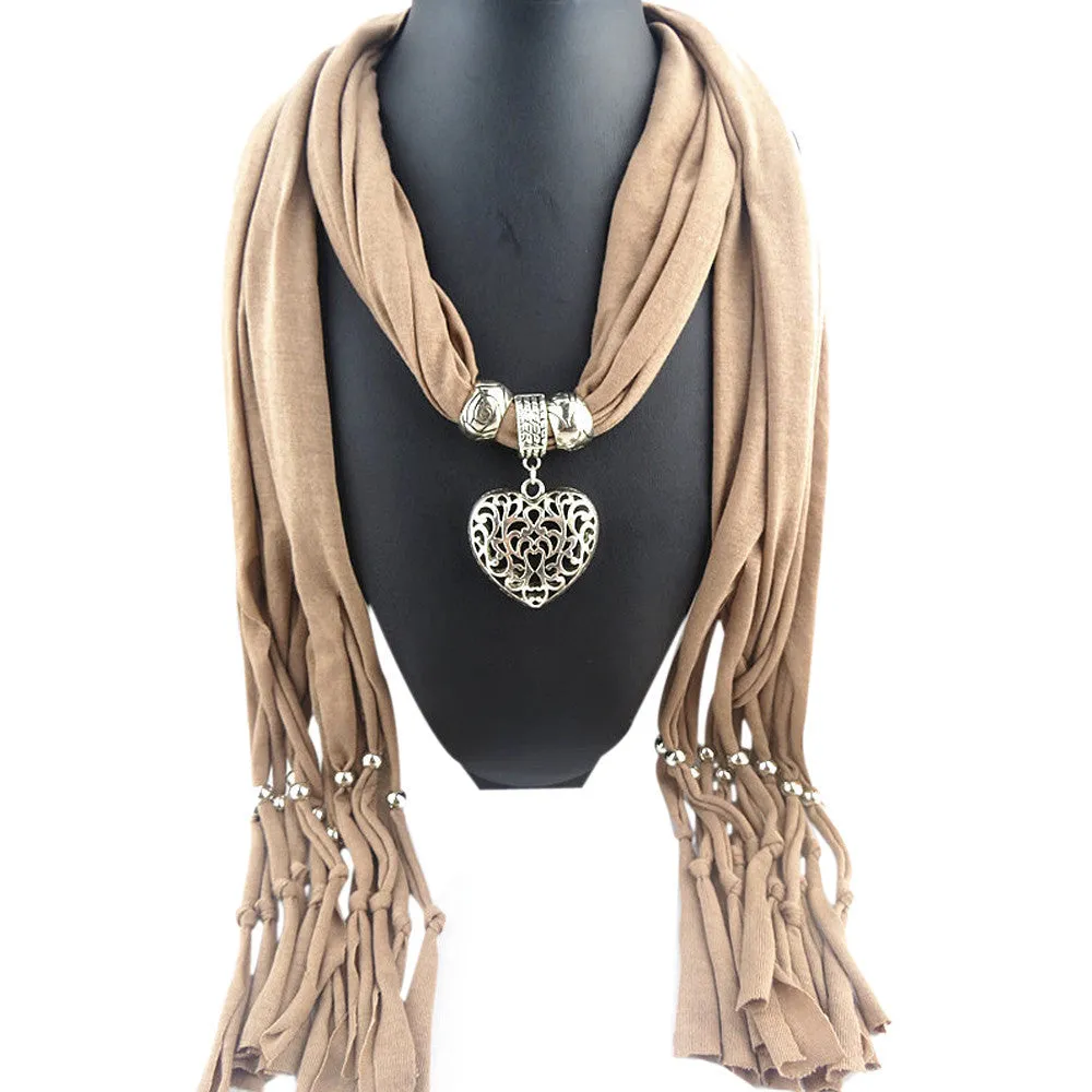 Ladies Jewellery Heart Gemstone Necklace Scarf Stole Charm Tassel Warm Scarves Accessories