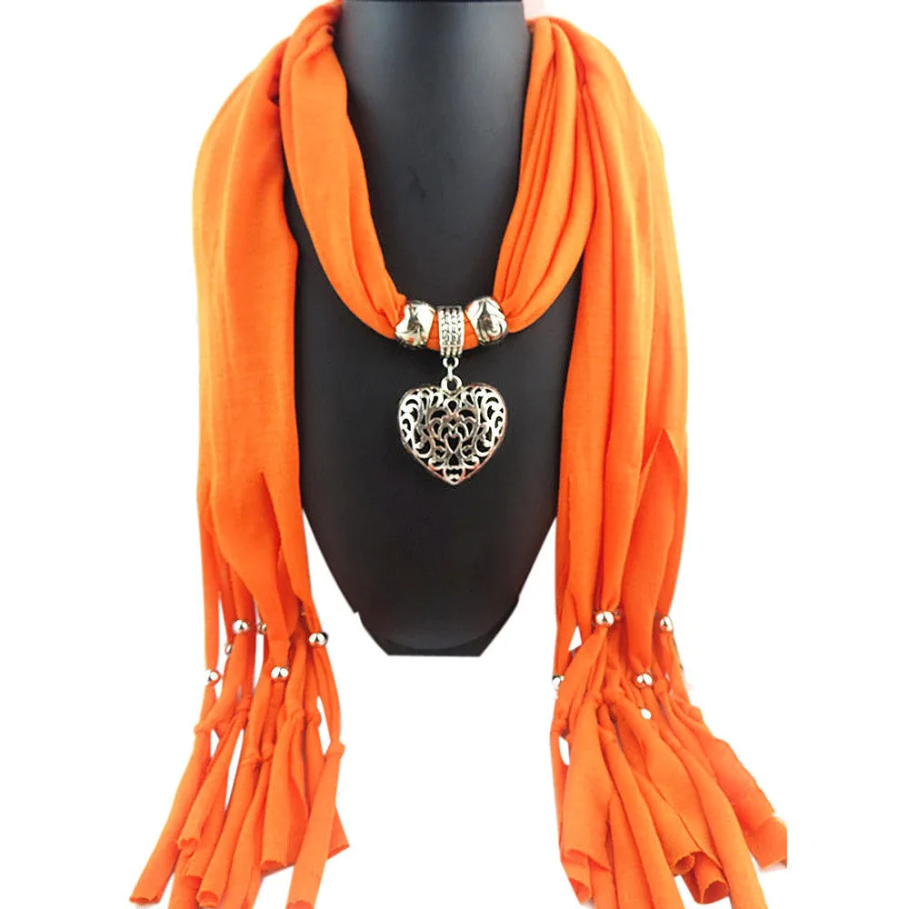 Ladies Jewellery Heart Gemstone Necklace Scarf Stole Charm Tassel Warm Scarves Accessories