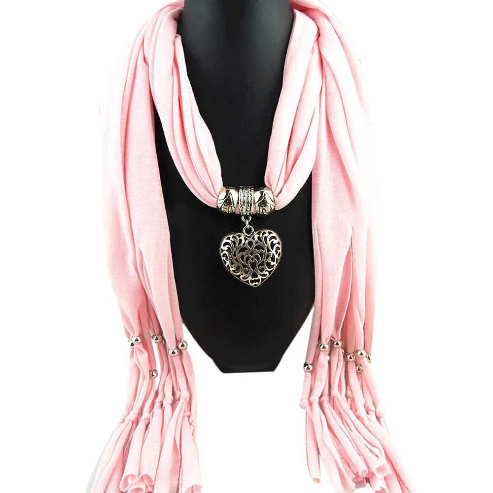 Ladies Jewellery Heart Gemstone Necklace Scarf Stole Charm Tassel Warm Scarves Accessories