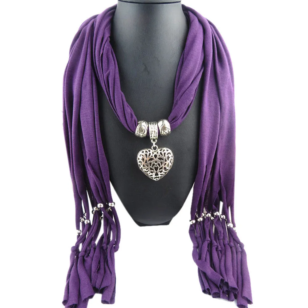 Ladies Jewellery Heart Gemstone Necklace Scarf Stole Charm Tassel Warm Scarves Accessories