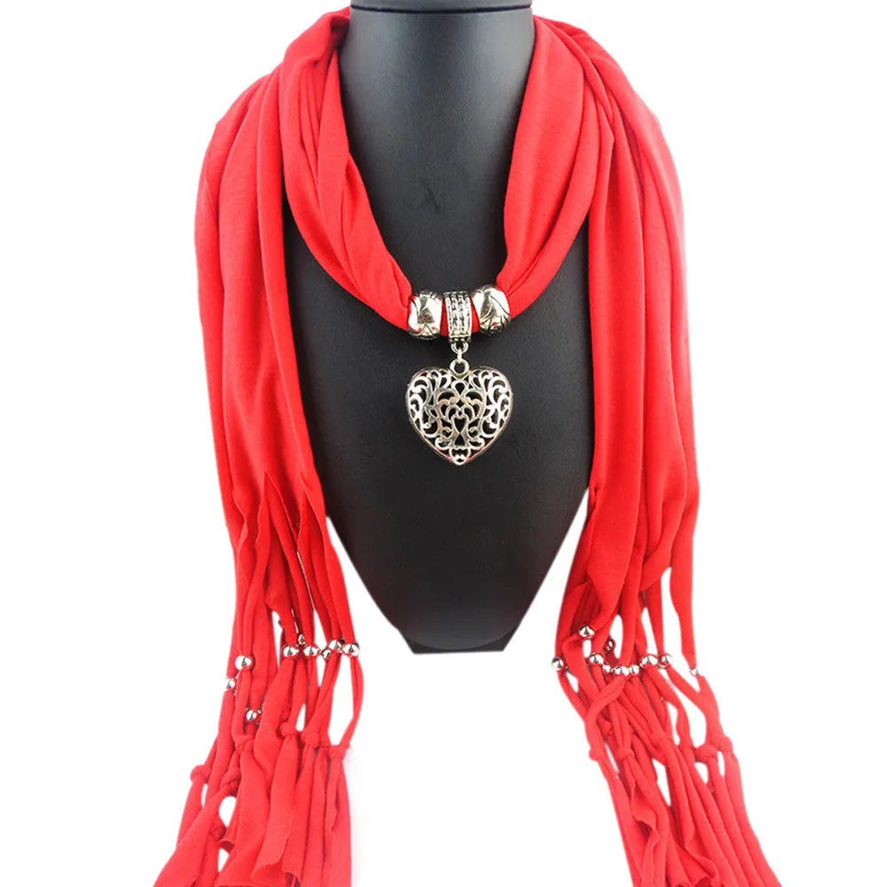 Ladies Jewellery Heart Gemstone Necklace Scarf Stole Charm Tassel Warm Scarves Accessories