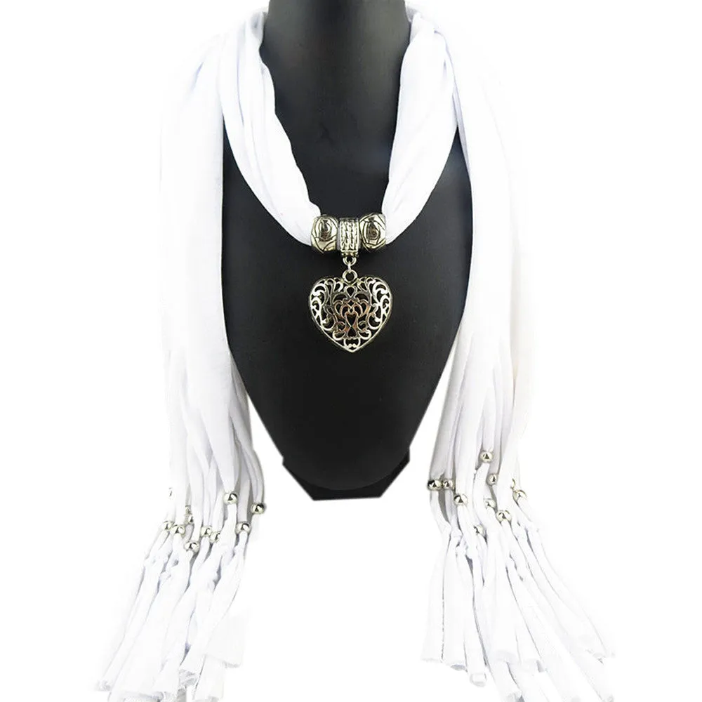 Ladies Jewellery Heart Gemstone Necklace Scarf Stole Charm Tassel Warm Scarves Accessories