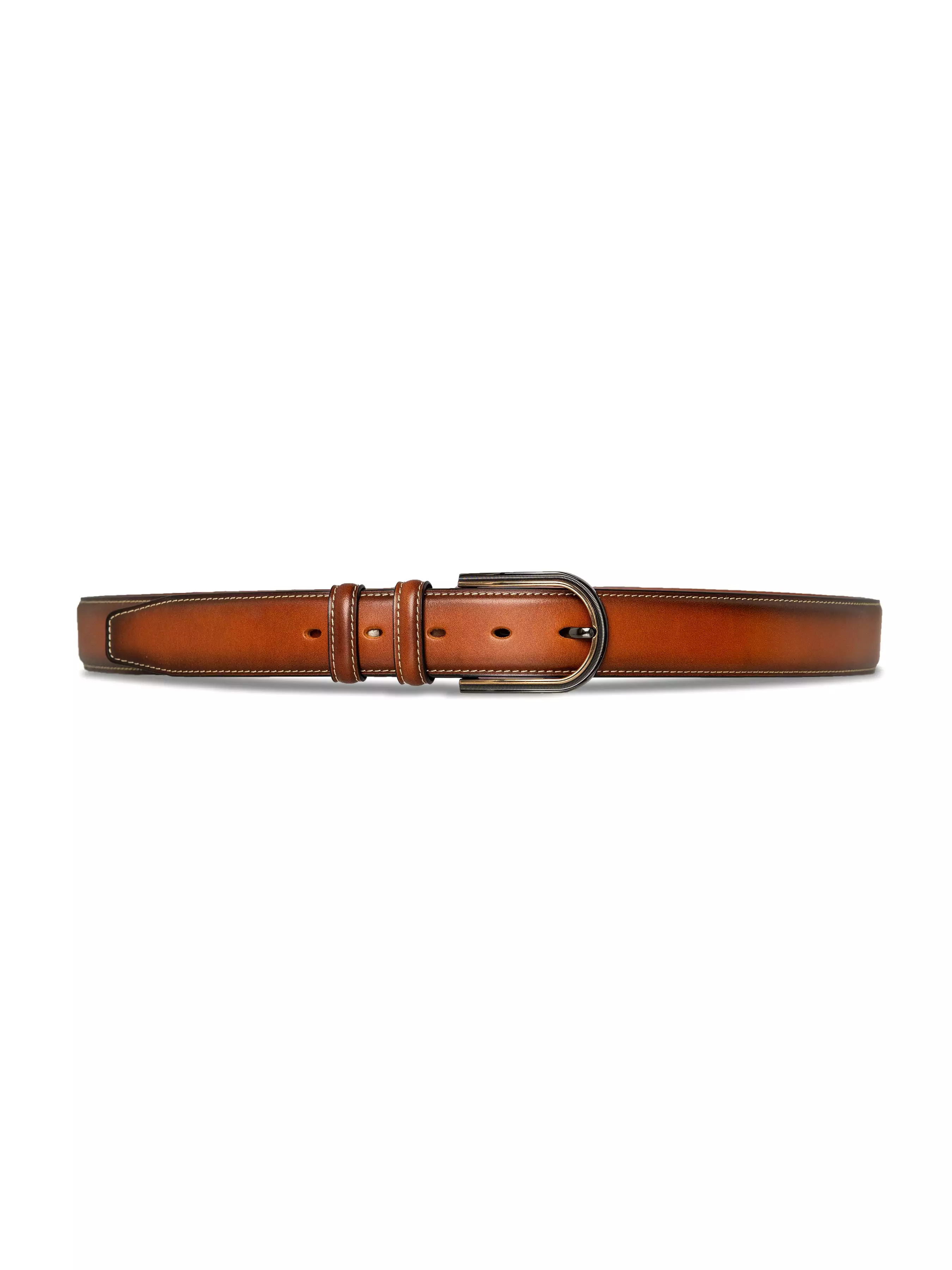 Leather Belt with Palladium-toned Buckle (Hand Painted Patina)