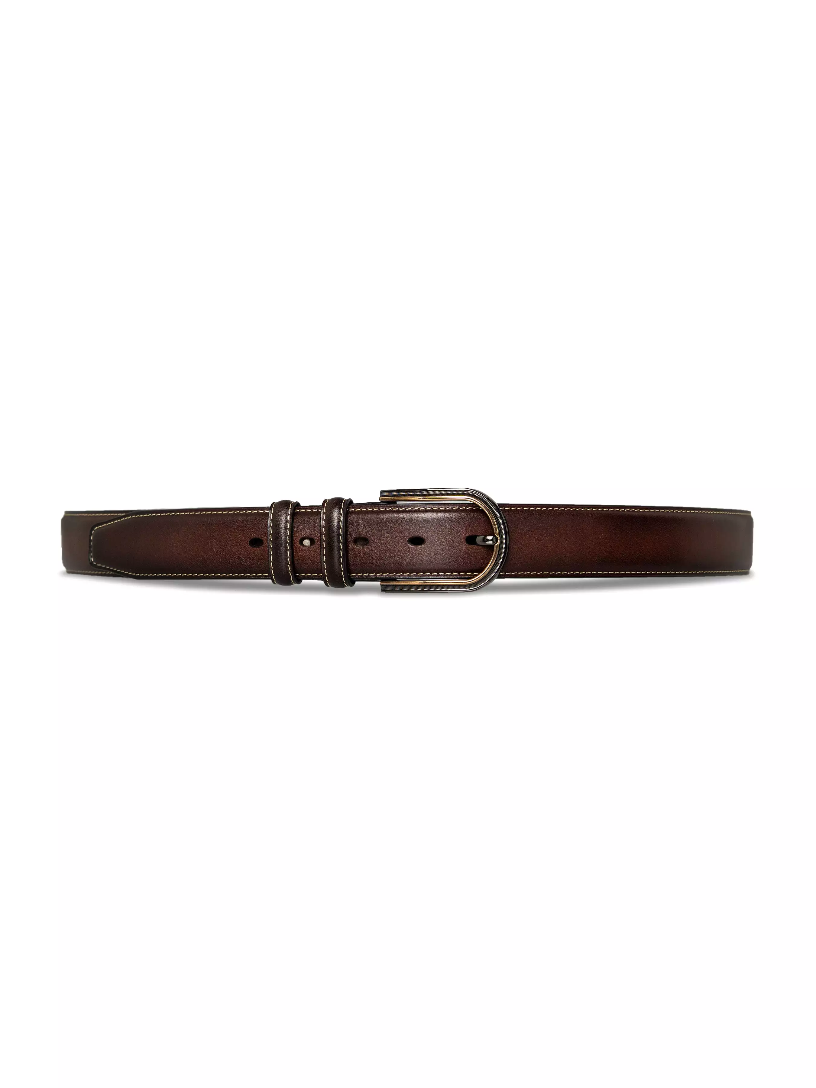 Leather Belt with Palladium-toned Buckle (Hand Painted Patina)