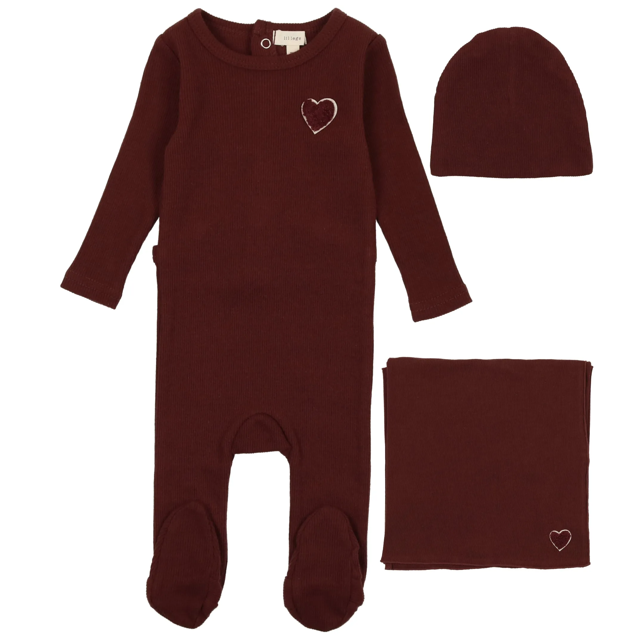 Lil Legs Burgundy Heart Applique Layette Set