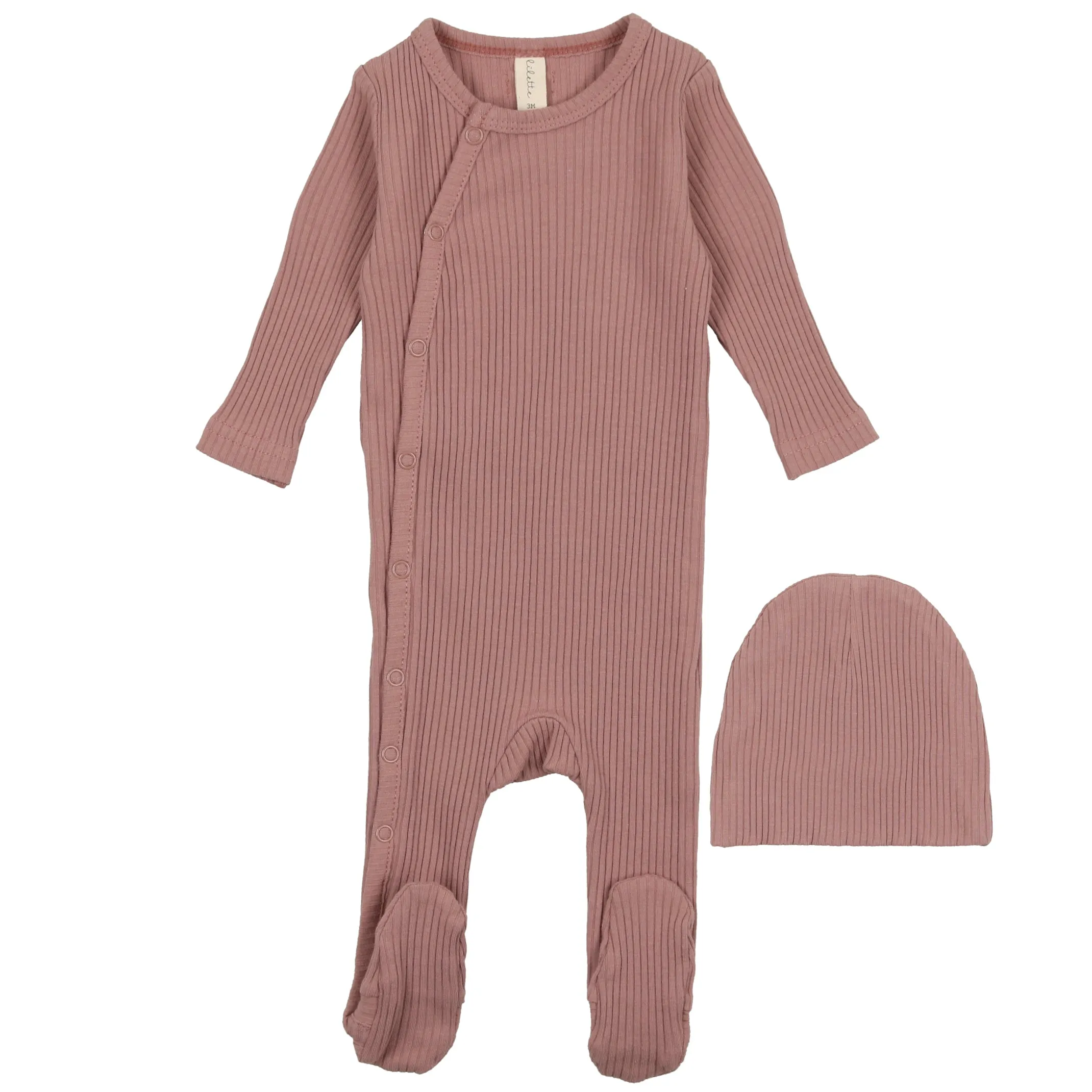 Lilette Mauve Side Snap Rib Stretchie and Beanie