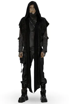 Male Deconstructed Knit Hooded Cape with Long Scarf