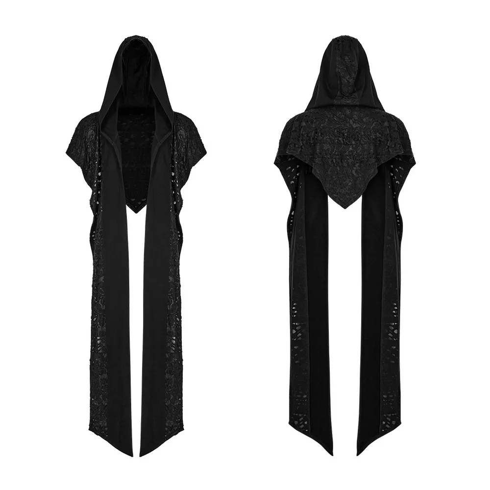 Male Deconstructed Knit Hooded Cape with Long Scarf